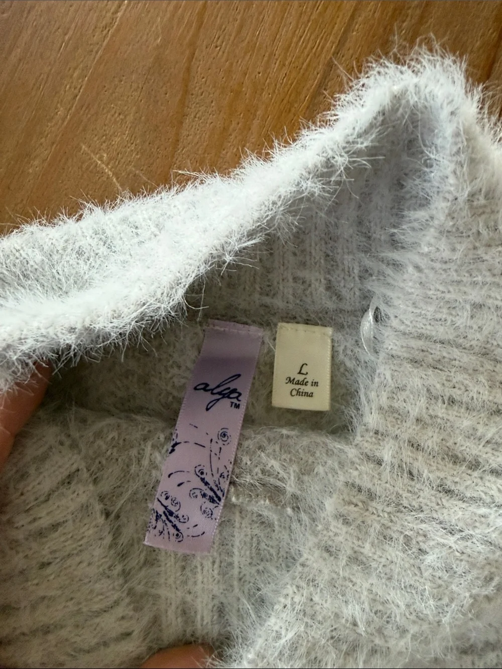 Alya Soft Gray & White Mohair Blend Cowl-Neck Sweater